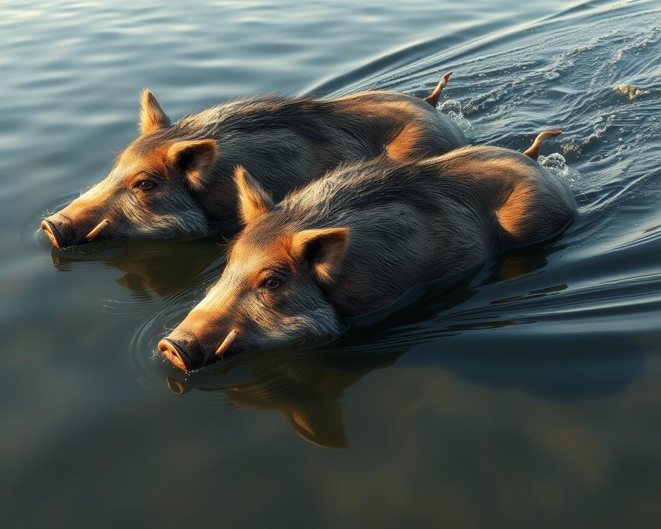 Anatomie von Wildschweinen beim Schwimmen Anatomie von Wildschweinen beim Schwimmen