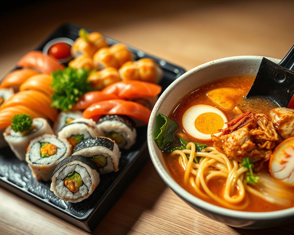 Japanische Spezialitäten Sushi und Ramen