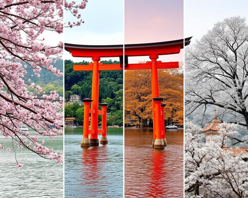 Miyajima Torii in verschiedenen Jahreszeiten