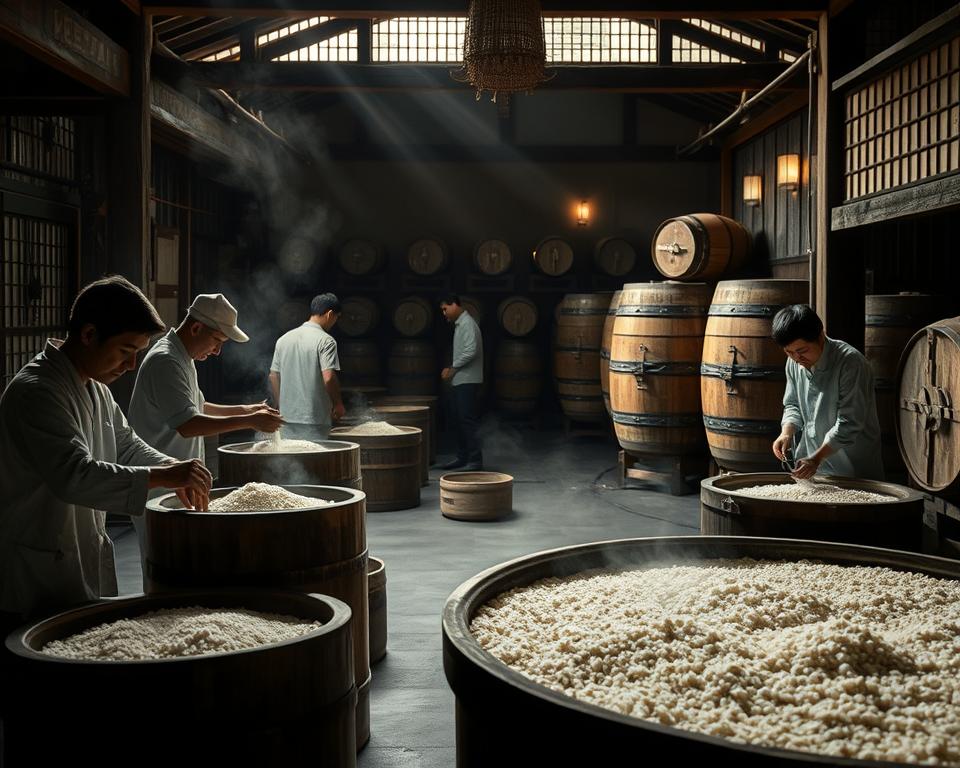 Sake Herstellung Traditioneller Prozess Sake Herstellung Traditioneller Prozess