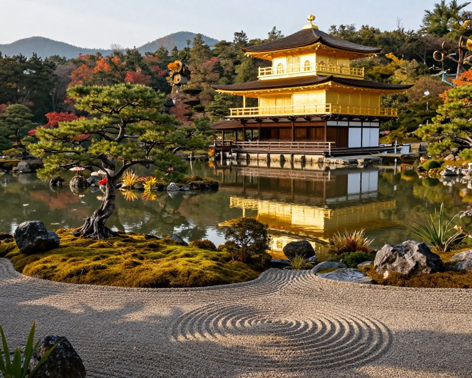 Japanische Gärten am Kinkaku-ji Tempelgarten Kyoto