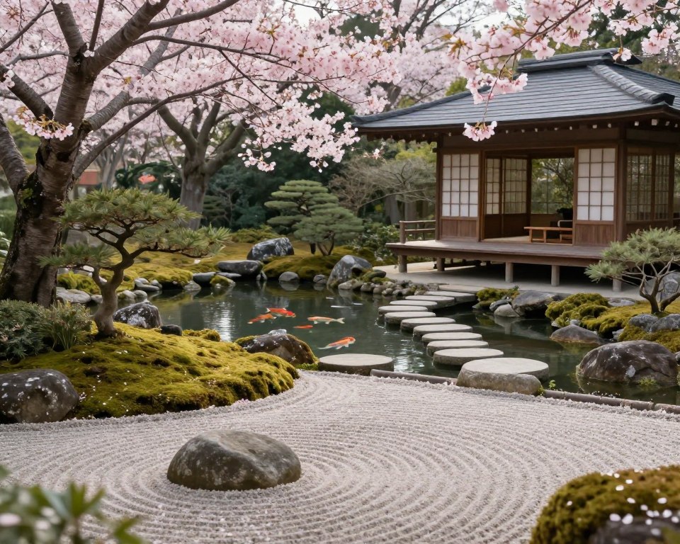 Japanische Gartenelemente Komposition